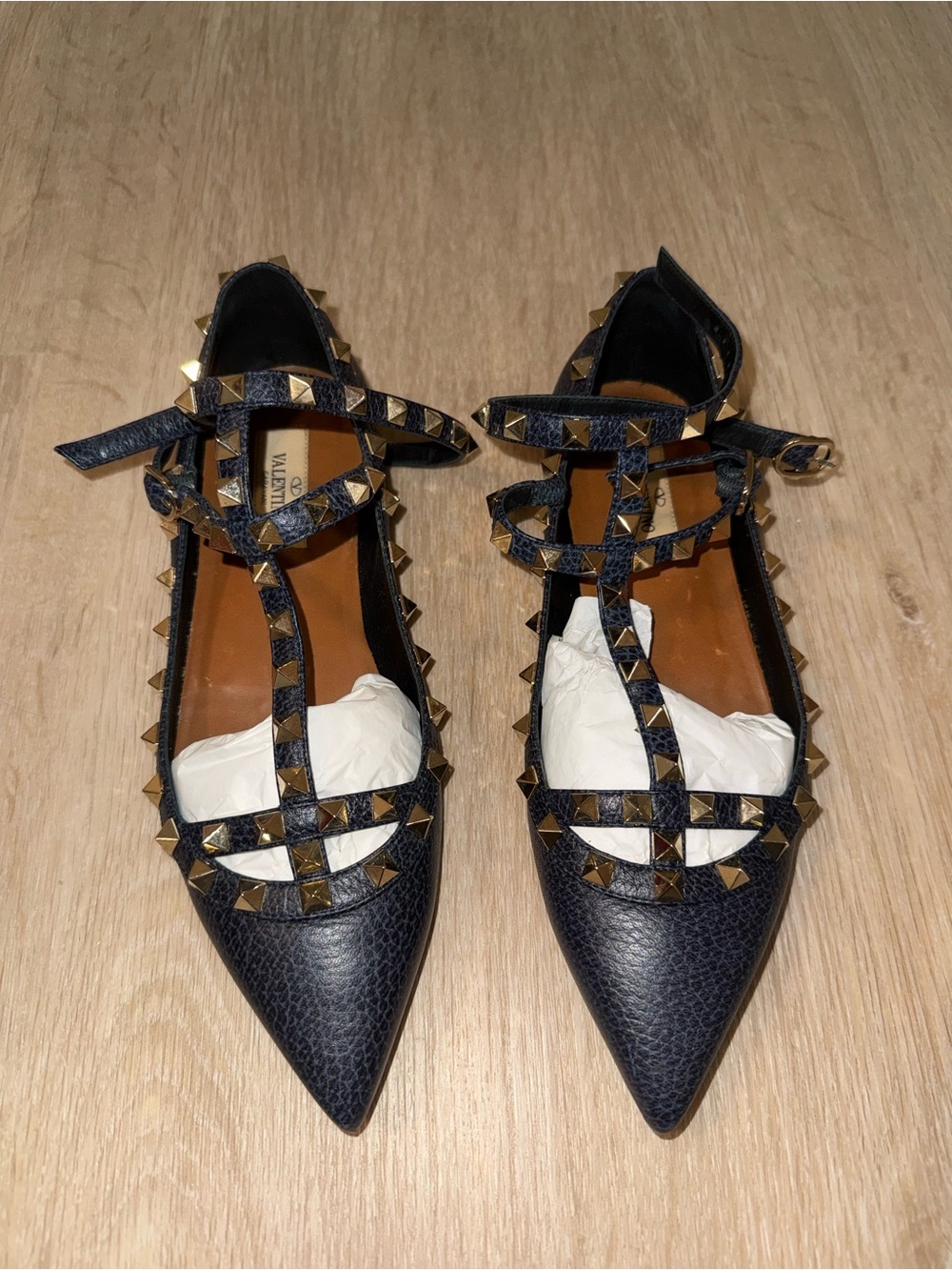 Valentino Garavani Navy Rockstud Ballet Flats
